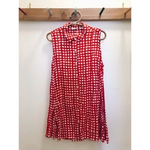 Anthropologie red check grid shirtdress/tunic, L